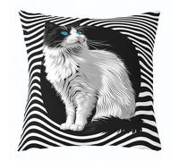 Manfei Cute Cat Kids Throw Pillow Cover,Cartoon Animal Geometric Lines Double Sides Pillow Case,Artsy Modern Fashion Home Decor,White Black Bed Couch Sofa Cushion Cover,1 Pack 20"x20"