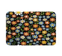 Manfei Cute Daisy Bath Mats White Orange Blue Flower Bathroom Mats Rugs,Watercolor Floral Leaf Bath Carpets,Kids Boys Girls Room Decor,Non Slip Absorbent Plush Floor Rugs, 16Wx24L Inches