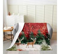 Manfei Cute Deer Throw Blanket Watercolor Green Jungle Pine Trees Flannel Blanket for Kids Teens Adults White Snow Rustic Farmhouse Style Fleece Blanket for Living Room 30x40