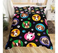 Manfei Cute Dogs Duvet Cover Set Single Size, Colorful Dog Paw Print Bedding Set 2pcs for Kids Boys Girls Bedroom Decor, Cartoon Animals Comforter Cover Soft Polyester Quilt Cover with 1 Pillowcase