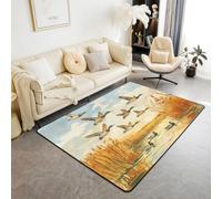 Manfei Cute Duck Area Rug 3'x5',Rustic Farmhouse Style Non Slip Carpet for Kids Boys Girls Adults,Natural Sunset Lake Scenery Floor Mats,Yellow Rug for Living Room Bedroom Playroom Backyard