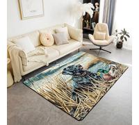 Manfei Cute Duck Dog Area Rug 5x6'6'',Nature Reed Plants Non Shedding Rug for Bedroom Playroom Bedside,Jungle Hunting Wild Animal Carpet for Teens Child Women,Yellow Green Decorative Indoor Floor Mat