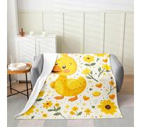 Manfei Cute Duck Flannel Blanket Yellow Flower Hearts Print Throw Blanket Cartoon Animal Theme Cozy Throws for Bed Couch Sofa,Kids Boys Girls Room Decor,Soft and Breathable(40 x 50 Inches)