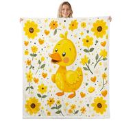 Manfei Cute Duck Throw Blanket Yellow Flower Hearts Print Fleece Blanket Cartoon Animal Theme Cozy Throws for Bed Couch Sofa,Kids Boys Girls Room Decor,Soft and Breathable(40 x 50 Inches)