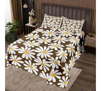 Manfei Cute Floral Bedspread Single Size,White Daisy Brown Coverlet Set 2pcs,Watercolor Flower Print Quilted Coverlet with 1 Pillowcase,Kids Boys Room Decor,Soft Bedding Quilt