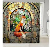 Manfei Cute Fox Shower Curtains Abstract Geometric Flower Leaf Bathroom Curtains,Wild Animal Theme Waterproof Bath Curtains with 12 Hooks Suit for Bathtub,Kids Boys Girls Room Decor,72" W x 84" L