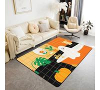 Manfei Cute Ghost Area Rug Cartoon Pumpkin Indoor Floor Mats Entrance Rugs for Kids Boys Girls Room Decor,Halloween Autumn Theme Plaid Non Slip Absorbent Carpets, 6'6" x 4'11" (Rectangular)