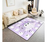 Manfei Cute Ghost Area Rug Halloween Purple Flower Ghost Indoor Floor Mats Entrance Rugs for Kids Boys Girls Room Decor,Black Spider Web Bat Non Slip Absorbent Carpets, 6'6" x 4'11" (Rectangular)