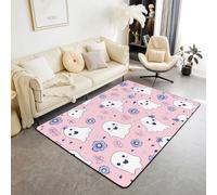 Manfei Cute Ghosts Area Rug Blue Flower Print Indoor Floor Mats Entrance Rugs for Boys Girls Room Decor,Halloween Theme Pink Non Slip Absorbent Carpets, 6'6" x 4'11" (Rectangular)