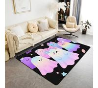Manfei Cute Ghosts Area Rug Cartoon Bow Ghost Indoor Floor Mats Entrance Rugs for Kids Boys Girls Room Decor,Halloween Theme Purple Plaid Non Slip Absorbent Carpets, 6'6" x 4'11" (Rectangular)