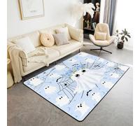 Manfei Cute Ghosts Area Rug Halloween Blue Flower Ghost Indoor Floor Mats Entrance Rugs for Kids Boys Girls Room Decor,Black Spider Web Bat Non Slip Absorbent Carpets, 6'6" x 4'11" (Rectangular)