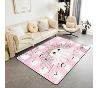 Manfei Cute Ghosts Area Rug Halloween Pink Flower Ghost Indoor Floor Mats Entrance Rugs for Kids Boys Girls Room Decor,Black Spider Web Bat Non Slip Absorbent Carpets, 4'11" x 3'3" (Rectangular)