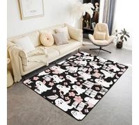 Manfei Cute Ghosts Area Rug Pink Flower Print Indoor Floor Mats Entrance Rugs for Boys Girls Room Decor,Halloween Theme Cartoon Non Slip Absorbent Carpets, 6'6" x 4'11" (Rectangular)