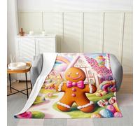 Manfei Cute Gingerbread Man Flannel Blanket Kawaii Gingerbread House Throw Blanket Christmas Theme Cozy Throws for Bed Couch Sofa,Kids Boys Girls Room Decor,Soft and Breathable(60 x 80 Inches)