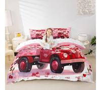 Manfei Cute Gnome Duvet Cover Set Double Size,Valentine's Day Bedding Set for Kids Teens Bedroom Decor,Truck Bow Love Cherry Comforter Cover,Red 2 Pcs Bedding Collection,No Filler