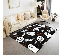 Manfei Cute Halloween Area Rug White Ghosts Pumpkins Bats Indoor Floor Mats Entrance Rugs for Kids Boys Girls Room Decor,Orange Bowknot Non Slip Absorbent Carpets, 4'11" x 3'3" (Rectangular)
