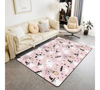Manfei Cute Hallowen Area Rug Kawaii Ghosts Indoor Floor Mats Entrance Rugs for Boys Girls Room Decor,Black Witch Hat Bat Spider Web Non Slip Absorbent Carpets, 4'11" x 3'3" (Rectangular)