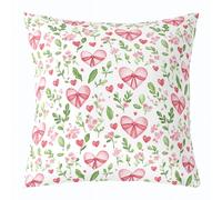 Manfei Cute Hearts Bows Throw Pillow Cover Watercolor Flower Leaf Double Sides Pillow Case for Kids Boys Girls Room Decor,Pink Floral Bowknot Cushion Cover for Bed Couch Sofa,1 Pack 22"x22"