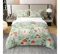 Manfei Cute Koala 100% Cotton Duvet Cover Set Super King,Red Mushroom Plants Bedding Set 3pcs,Green Leaves Watercolor Floral Quilt Cover,Kids Boys Girls Room Decor,2 Pillowcases,No Comforter