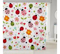 Manfei Cute Ladybug Shower Curtains Watercolor Flower Bathroom Curtains,Cartoon Ladybird Floral Waterproof Bath Curtains with 12 Hooks Suit for Bathtub,Kids Boys Girls Room Decor,72" W x 84" L