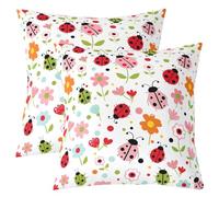 Manfei Cute Ladybug Throw Pillow Cover Watercolor Flower Double Sides Pillow Case for Kids Boys Girls Room Decor,Cartoon Ladybird Floral Cushion Cover for Bed Couch Sofa,2 Pack 18"x18"
