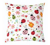 Manfei Cute Ladybug Throw Pillow Cover Watercolor Flower Double Sides Pillow Case for Kids Boys Girls Room Decor,Cartoon Ladybird Floral Cushion Cover for Bed Couch Sofa,1 Pack 20"x20"