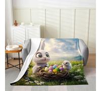 Manfei Cute Little Chicks Rabbit Flannel Blanket Colorful Eggs Throw Blanket Animal Theme Cozy Throws for Bed Couch Sofa,Kids Boys Girls Room Decor,Soft and Breathable(90 x 90 Inches)