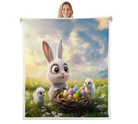 Manfei Cute Little Chicks Rabbit Throw Blanket Colorful Eggs Fleece Blanket Animal Theme Cozy Throws for Bed Couch Sofa,Kids Boys Girls Room Decor,Soft and Breathable(40 x 50 Inches)