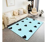 Manfei Cute Love Kids Area Rug,Kawaii Heart Shaped Valentine Indoor Floor Mat Entrance Rug for Girls Boys,Cartoon Geometric Simple Non Slip Rug,Blue Black Couch Living Room Decor,3'x5'
