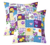Manfei Cute Plaid Floral Throw Pillow Cover Rose Flower Sweet Heart Double Sides Pillow Case for Kids Boys Girls Room Decor,French Style Cushion Cover for Bed Couch Sofa,2 Pack 20"x20"