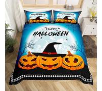 Manfei Cute Pumpkin Duvet Cover Set Single Size, Happy Halloween Bedding Set 2pcs for Kids Boys Teen Room Decor, Black Branches Spider Bat Comforter Cover Soft Polyester Quilt Cover with 1 Pillowcase