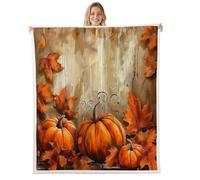Manfei Cute Pumpkins Throw Blanket Fall Maple Leaves Pumpkin Fleece Blanket Retro Wooden Plank Cozy Throws for Bed Couch Sofa,Kids Boys Girls Room Decor,Soft and Breathable(50 x 60 Inches)