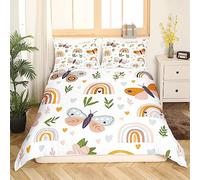 Manfei Cute Rainbow Duvet Cover Set Double Size,Sweet Hearts Bedding Sets 3Pcs for Kids Girls Boys Adult Room Decor,Lovely Butterfly Comforter Cover Pink Flower Quilt Cover,2 Pillowcases