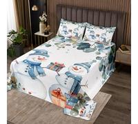 Manfei Cute Snowman Bedspread Single Size,Watercolor Leaves Print Coverlet Set 2pcs,Christmas Theme Cartoon Quilted Coverlet with 1 Pillowcase,Kids Boys Room Decor,Soft Bedding Quilt