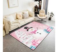 Manfei Cute Snowman Snowflake Area Rug Pine Tree Indoor Floor Mats Entrance Rugs for Kids Boys Girls Room Decor,Merry Christmas Non Slip Absorbent Carpets, 6'6" x 4'11" (Rectangular)
