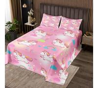 Manfei Cute Unicorn Bedspread Single Size,Rainbow Star Cloud Bedding Sets 2Pcs for Kids Girls Boys Room Decor,Watercolor Pink Comforter Set Girly Unicorn Quilt Coverlet,1 Pillowcase