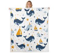 Manfei Cute Whale Throw Blanket Cartoon Whale Unicorn Fleece Blanket Marine Animal Sailboat Cozy Throws for Bed Couch Sofa,Kids Boys Girls Room Decor,Soft and Breathable(40 x 50 Inches)
