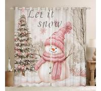 Manfei Cute Winter Snowman Curtains,Kids Aults Teens Room Decor Merry Christmas Tree Farmhouse Style Window Treatment Curtain,Pink Scarf Botanical Trees Window Drapes,Top 2 Panel,42Wx63L