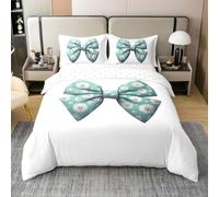 Manfei Daisy Flowers Bedding Set Boys Girls Green Bowknot Cute Duvet Cover Lovely Bow Country Style Comforter Cover White Green Kids Bedroom 3Pcs Double 100% Cotton,No Comforter