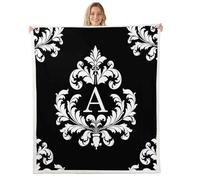 Manfei Damask Flower Fleece Flannel Blanket,Monogram Letter A Bed Plush Blanket for Rustic Home Decor,Antique Victorian Baroque Lightweight Blankets for Sofa Couch,Baby 30"x40"