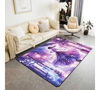 Manfei Dancing Girl Decorative Carpet Area Rug,Japanese Style Night Street Living Room Rugs for Bedroom Rain Dreamy Area Rug Purple Pink Carpet Kitchen,5x6'6''