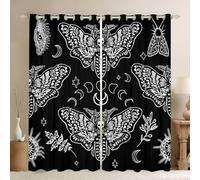 Manfei Death Moth Kids Window Curtains Gothic Skull Moth Window Drapes for Boys Girls Adults Bedroom Decor, Boho Moon Stars Window Treatments, Grommet Top 2 Panel Set Bedroom Curtains, 46Wx72L inch