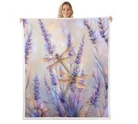 Manfei Dragonfly Flannel Fleece Throw Blanket 40"x50" Botanical Floral Lavender Fuzzy Blanket for Sofa Couch Country Rustic Style All Season Bed Blankets Plush Blankets,Purple