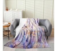 Manfei Dragonfly Flannel Fleece Throw Blanket 40"x50" Botanical Floral Lavender Fuzzy Blanket for Sofa Couch Country Rustic Style All Season Bed Blankets Lightweight Plush Blankets,Purple