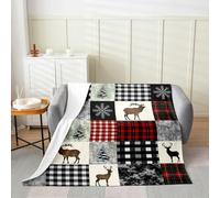 Manfei Elk Deer Flannel Blanket Farmhouse Style Snowflake Throw Blanket Gingham Plaid Grid Cozy Throws for Bed Couch Sofa,Kids Boys Girls Room Decor,Soft and Breathable(50 x 60 Inches)