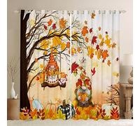 Manfei Fall Gnomes Blackout Curtain Maple Tree Pumpkin Window Drapes for Kids Boy Girl Room Decor, Autumn Harvest Theme Window Treatments Grommet Top 2 Panel Set Bedroom Curtains, 46Wx72L inch