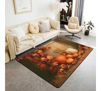 Manfei Fall Pumpkin Area Rug for Home Decor,100x150cm | Autumn Foliage Fall Leaf Indoor Floor Mats Entrance Rugs for Living Room,Harvest Theme Vintage Non Slip Absorbent Carpets