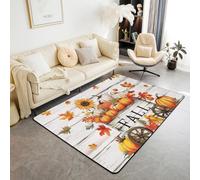 Manfei Fall Pumpkins Area Rug Autumn Maple Leaves Sunflower Indoor Floor Mats Entrance Rugs for Kids Boys Girls Room Decor,Grey Wooden Plank Non Slip Absorbent Carpets, 6'6" x 4'11" (Rectangular)