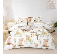 Manfei Farm Animals Duvet Cover Set Double Size,Pig Sheep Cow Rooster Bedding Set for Kids Teens Bedroom Decor,Rustic Farmhouse Comforter Cover,Green 2 Pcs Bedding Collection,No Filler