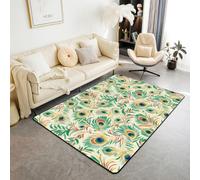 Manfei Feathers Area Rug Boho Style Peacock Feather Indoor Floor Mats Entrance Rugs for Kids Boys Girls Room Decor,Peacock Wild Animal Non Slip Absorbent Carpets, 6'6" x 4'11" (Rectangular)